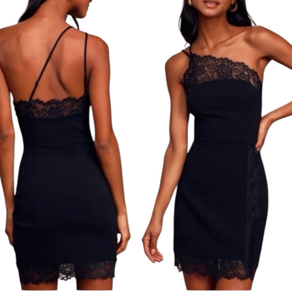Free People (NWT) Premonitions Mini Bodycon One-Shoulder Dress in Black - Picture 2 of 9